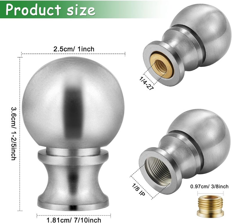 EMNOOTI Ball Lamp Finial Cap Knob for Lamp Shade Top,Solid Lamp Finial Caps,Heavy Brushed Nickel Top Screw Finial for Table or Floor Lamps,1/4-27 Inch Threaded Base Connect to Lamp Harp (Silver / 2-Pack) - Image 4